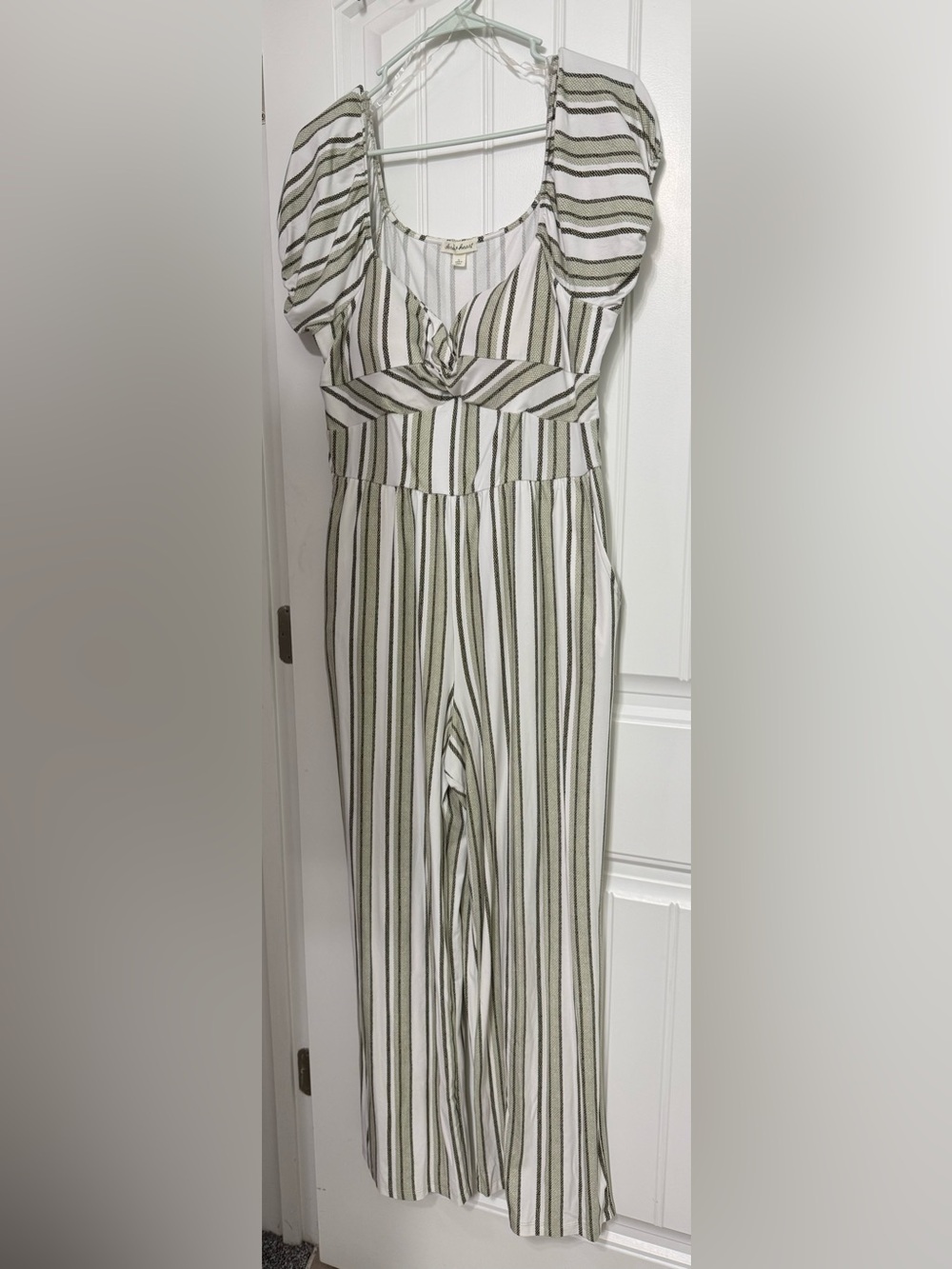 Derek Heart Olive & White Striped Wide-Leg Jumpsuit